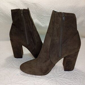 Aldo Womens Boots Suede Ankle Size 8 With Zipper Closure Olive Green High Heels